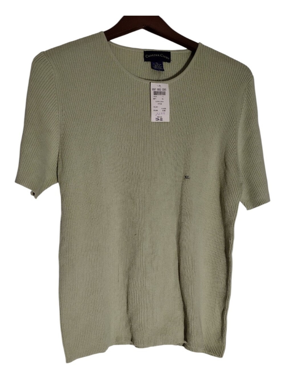 Charter Club Women's Light Sage Ribbed Short-Sleeve Knit Tee